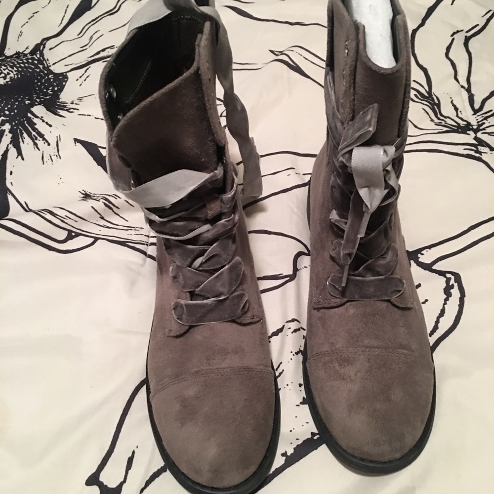 Gray suede combat boots